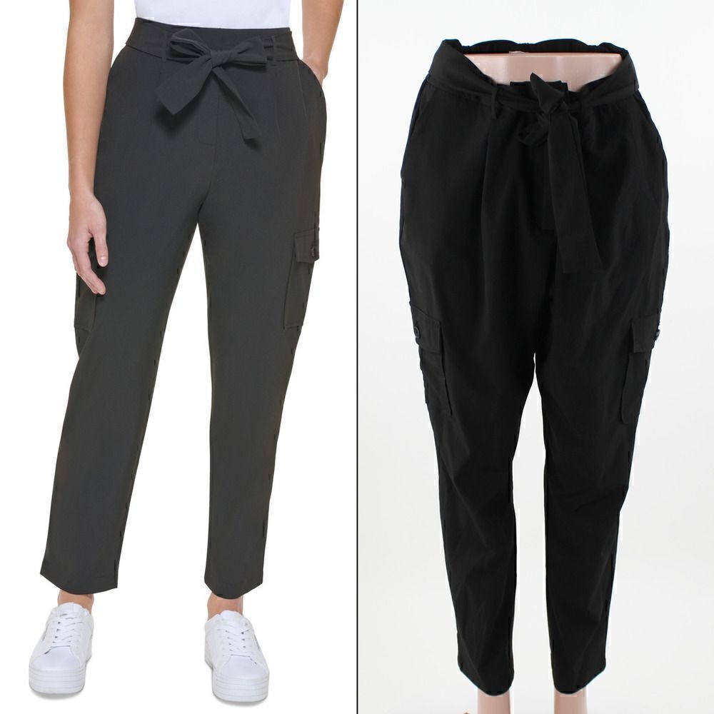 Calvin Klein Tie Waist Tech Stretch Cargo Pants in Black